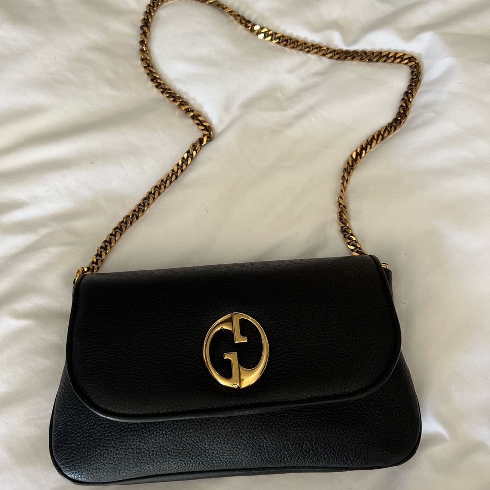 Gucci Chain Flap Black Leather Shoulder Bag